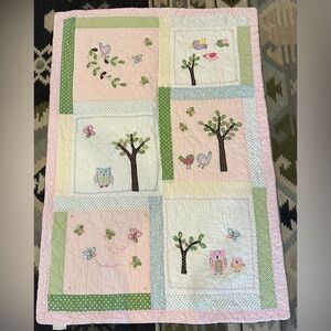 Pottery Barn Kids Hayley Baby Crib Quilt with Owls Birds Butterflies 51” x 36”